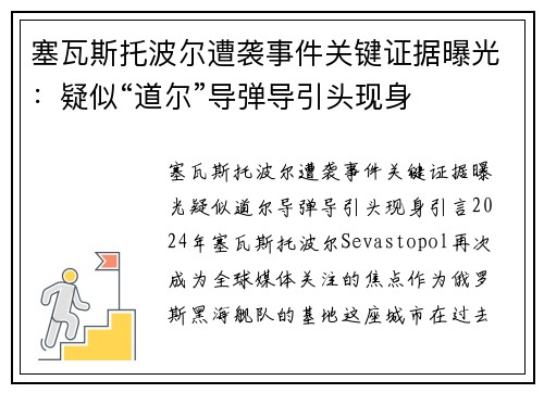 塞瓦斯托波尔遭袭事件关键证据曝光：疑似“道尔”导弹导引头现身