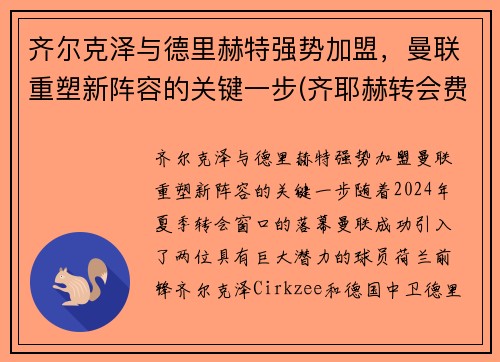 齐尔克泽与德里赫特强势加盟，曼联重塑新阵容的关键一步(齐耶赫转会费)