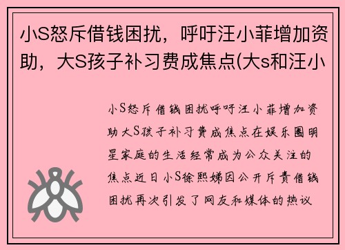 小S怒斥借钱困扰，呼吁汪小菲增加资助，大S孩子补习费成焦点(大s和汪小菲怎么啦)
